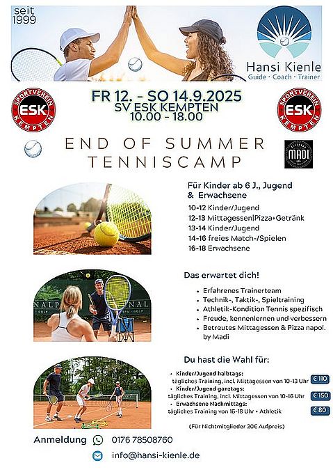 Zum Thema  SOMMERFERIEN 2025 TENNISCAMP IN KEMPTEN Zum Thema  SOMMERFERIEN 2025 TENNISCAMP IN KEMPTEN